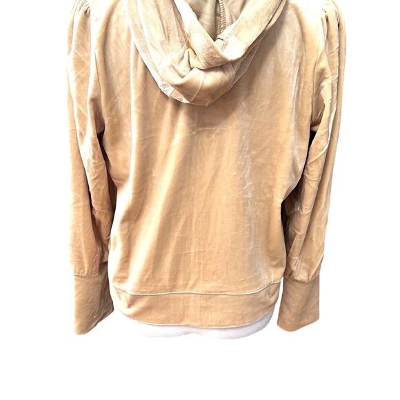 DKNY Full-Zip Hoodie Long Sleeve Elastic Hem Cuffs Velour Gold Tan Women's M NWT - Picture 8 of 11